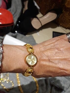NEW SOLID 22K YELLOW GOLD OVER STERLING SILVER REAL GEMSTONES ETRUSCAN WATCH